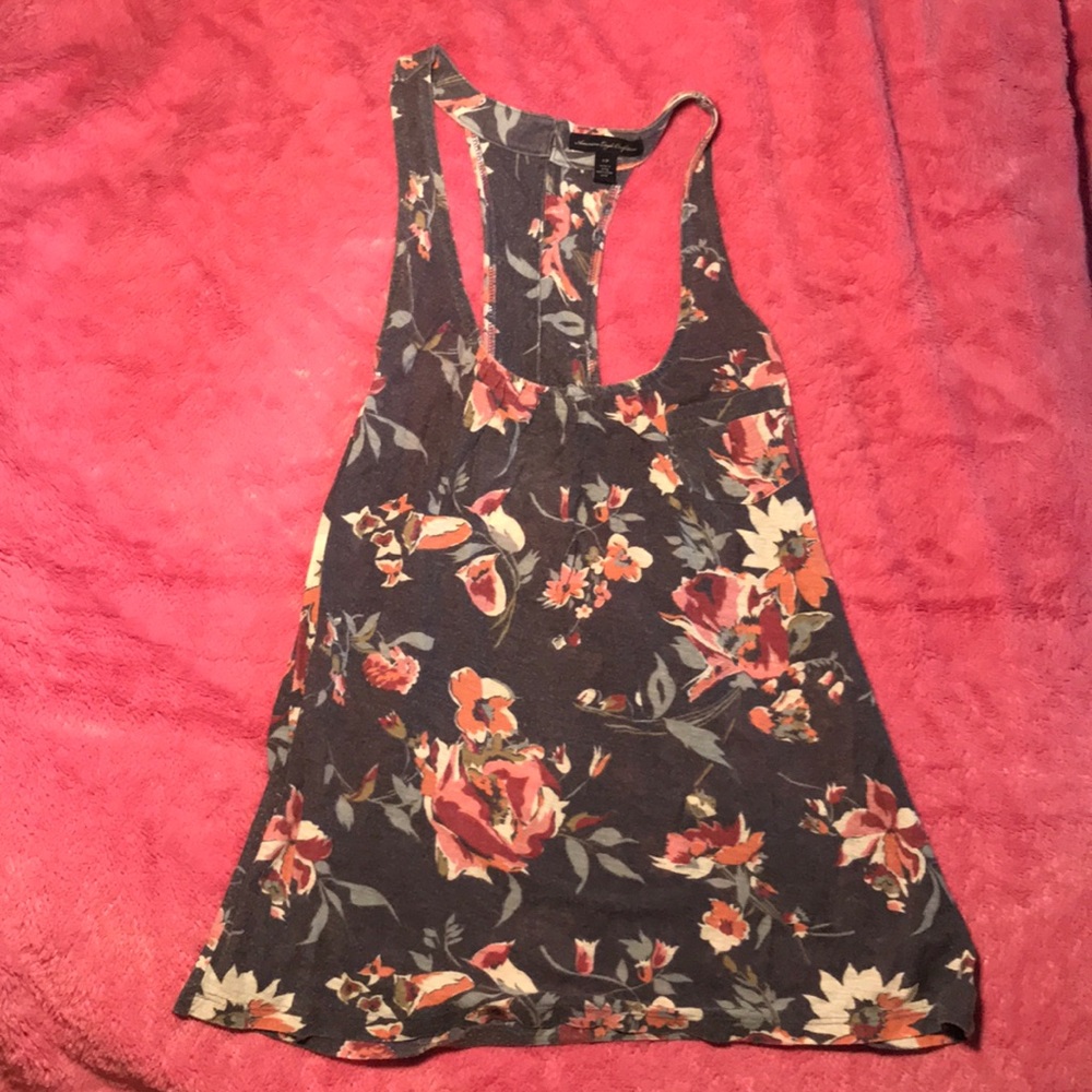 American Eagle Foral Blue Tank Top Size Small